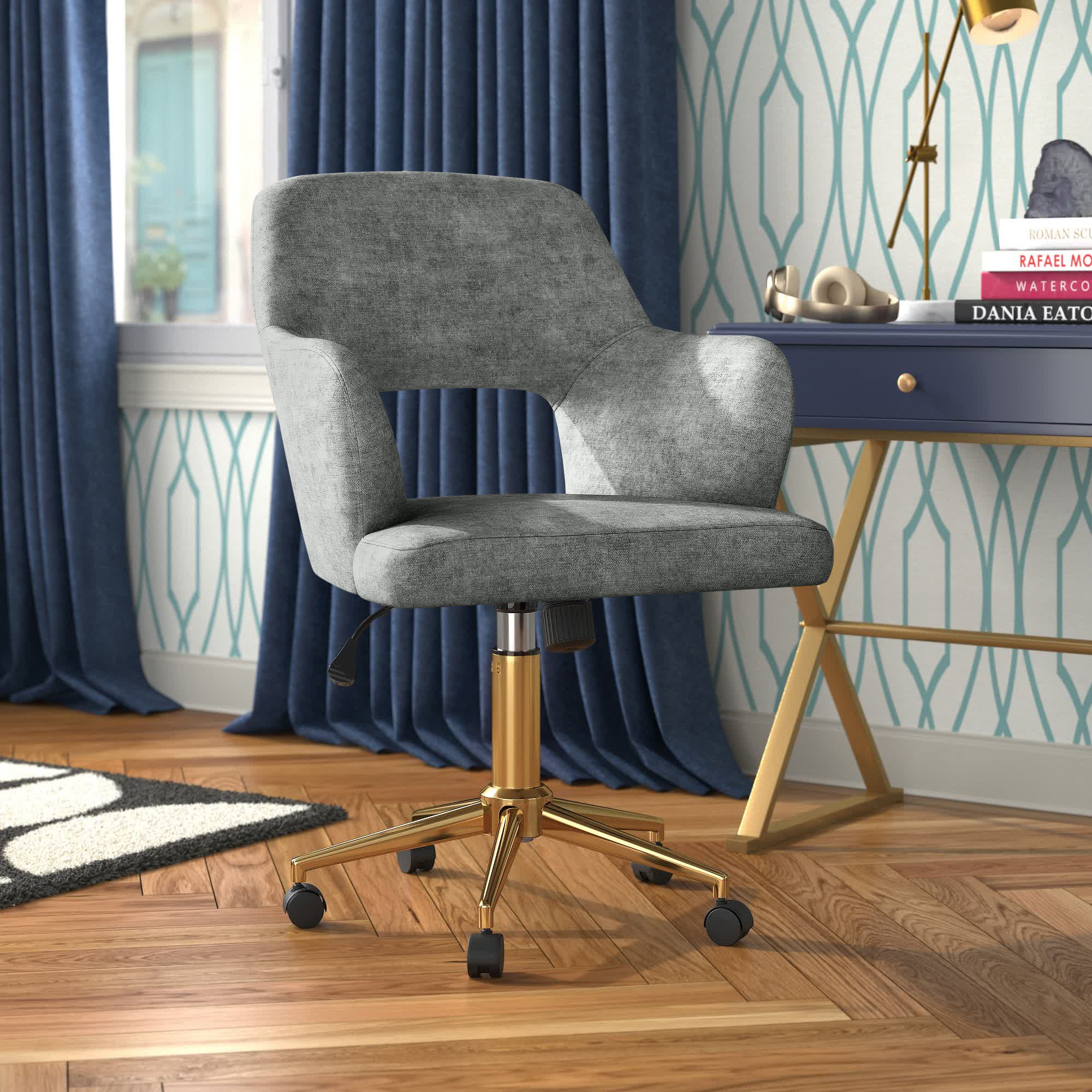 Chaise de bureau en tissu gris matelassé avec roulettes - AGENCY