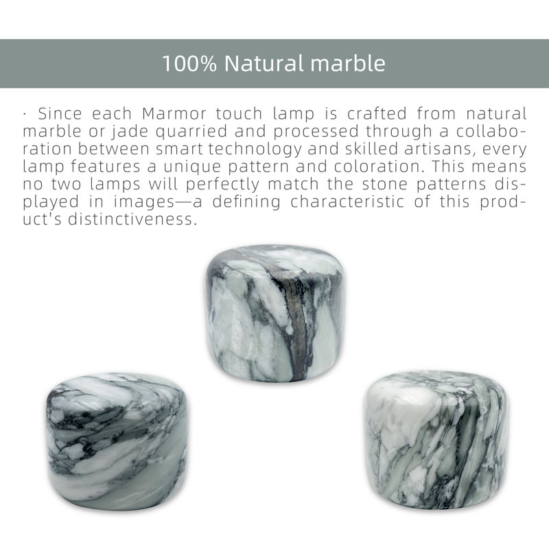 Natural Marble Touch Table Lamp, Rechargeable Cordless Night Light with 3-Level Dimmable Brightness, Portable Decorative Ambient Lamp for Bedroom, Living Room, Office