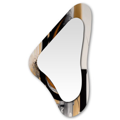 Shan Gold Touch Art Deco II - Abstract Unique Shape Decorative Mirror, Modern Asymmetrical Wall Mirror, Printed Metal Art