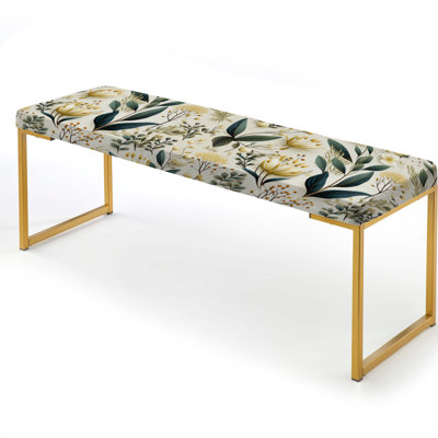 Botanical Harmony - Plants Upholstered Gold Bench