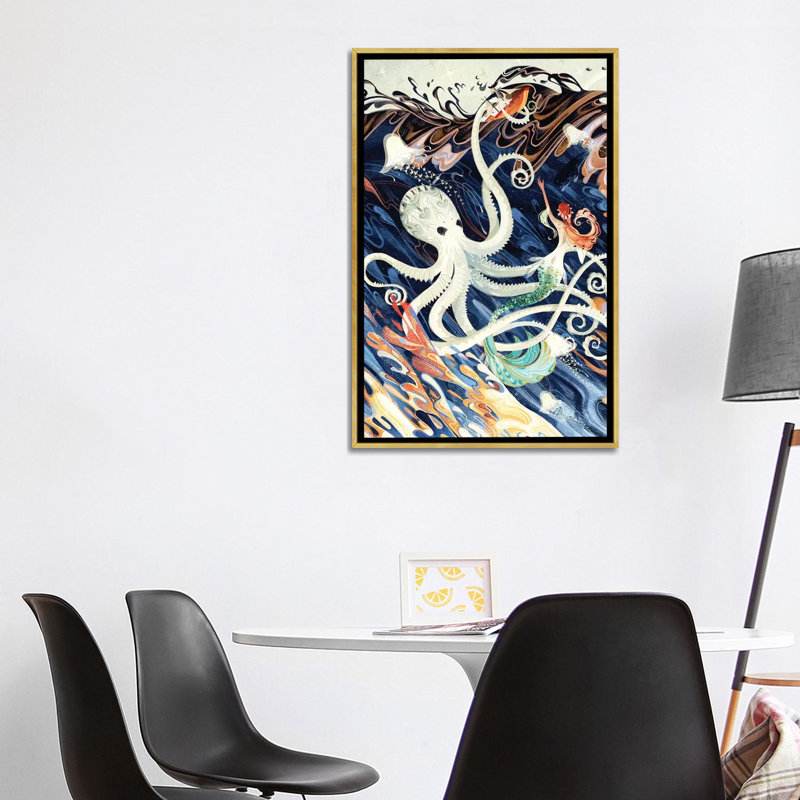 «Little Mermaid» par Sija Hong - reproduction d'art, H 40 po x l 26 po x P 1,5 po, Toile encadrée d'or, Pas de tapis