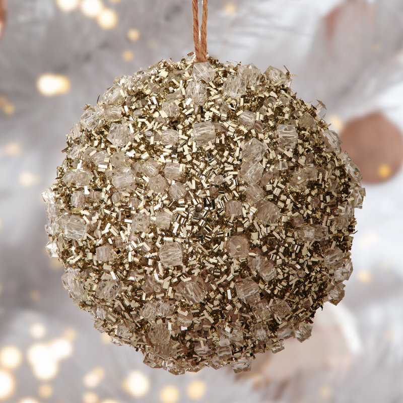 4.5'' Geometric Ball Ornament, Champagne Gold