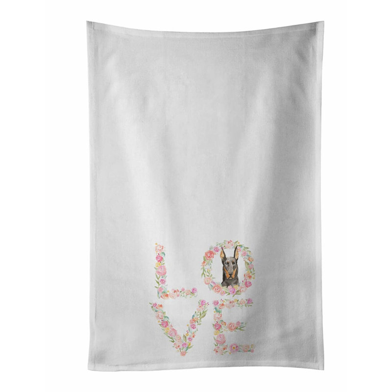 Doberman Delight White Kitchen Towel Set - Decorative Hand Towels for Kitchen, Bathroom, Yoga, Tea, Dishcloth - 19x25, Set of 2