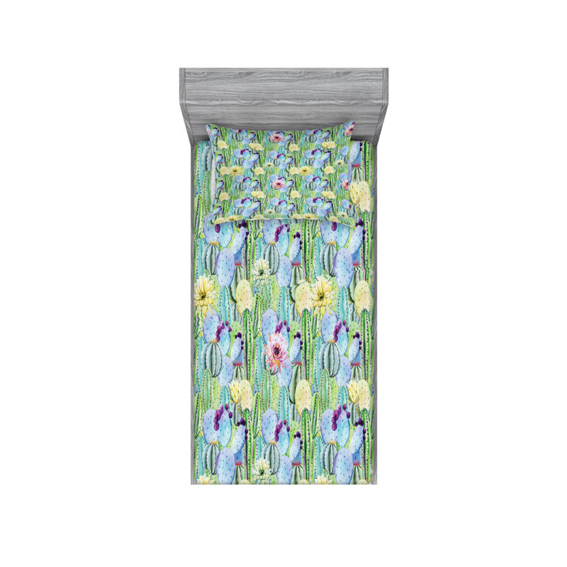 Microfiber Sheet Set, Twin Sheet Set with 1 Pillowcase, Blue/Green Floral 2