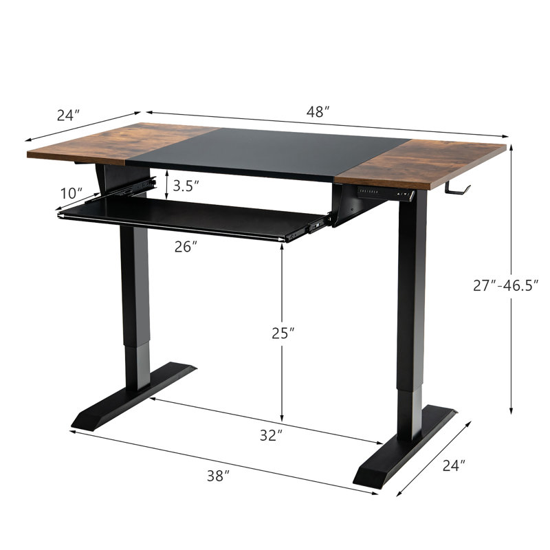 Kesgrave Adjustable Metal Base Standing Desk, Brown/Black