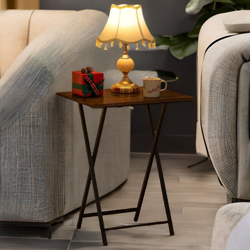 Chidera Rustic Wooden 2 Piece Side Table Set Folding Living Room Home Furniture