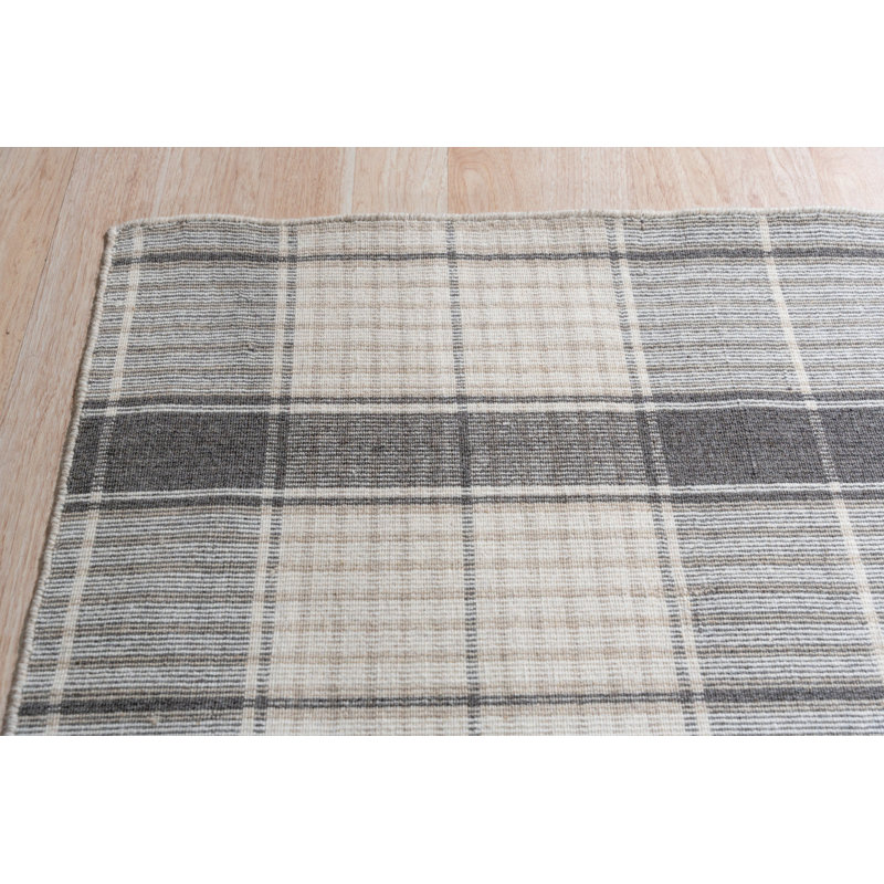 Tapis géométrique transitionnel en laine tissé à plat gris Lila Bianca, Rectangle de 10 pi x 14 pi
