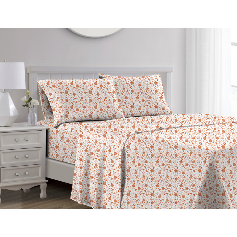 Cotton Blend Standard Floral Sheet Set, King Sheet Set + 1 Fitted Sheet + 2 Pillowcases