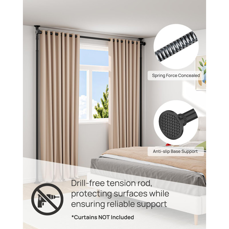 Tringle à rideaux pour cloison de séparation, séparateur mural réglable pour la séparation des pièces, 63 à 130 pouces (H) et 31 à 135 pouces (l), sans perceuse, trois options de fixation, idéale pour créer un espace d'intimité, noir