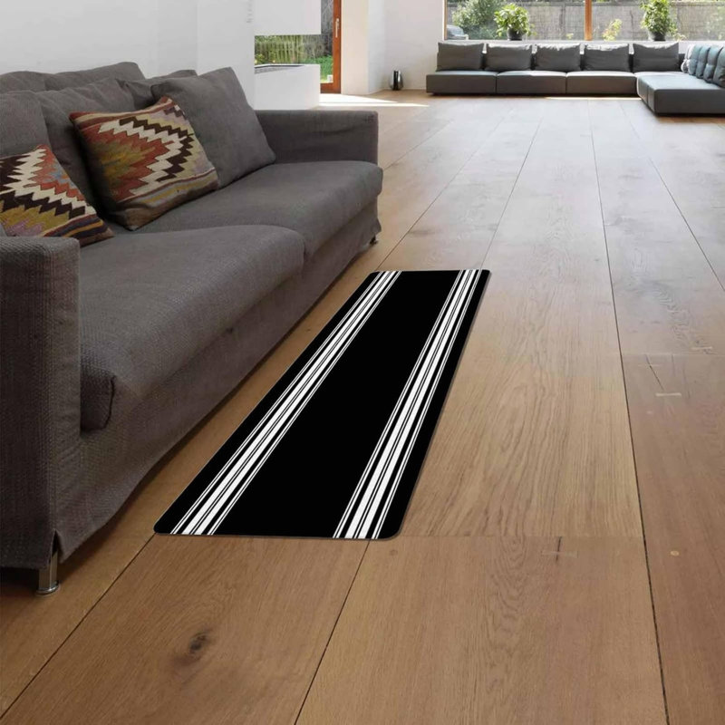 Tapis de cuisine rayés noirs et blancs, paquet de 2 tapis de décoration moderne pour la cuisine et le bureau, Noir