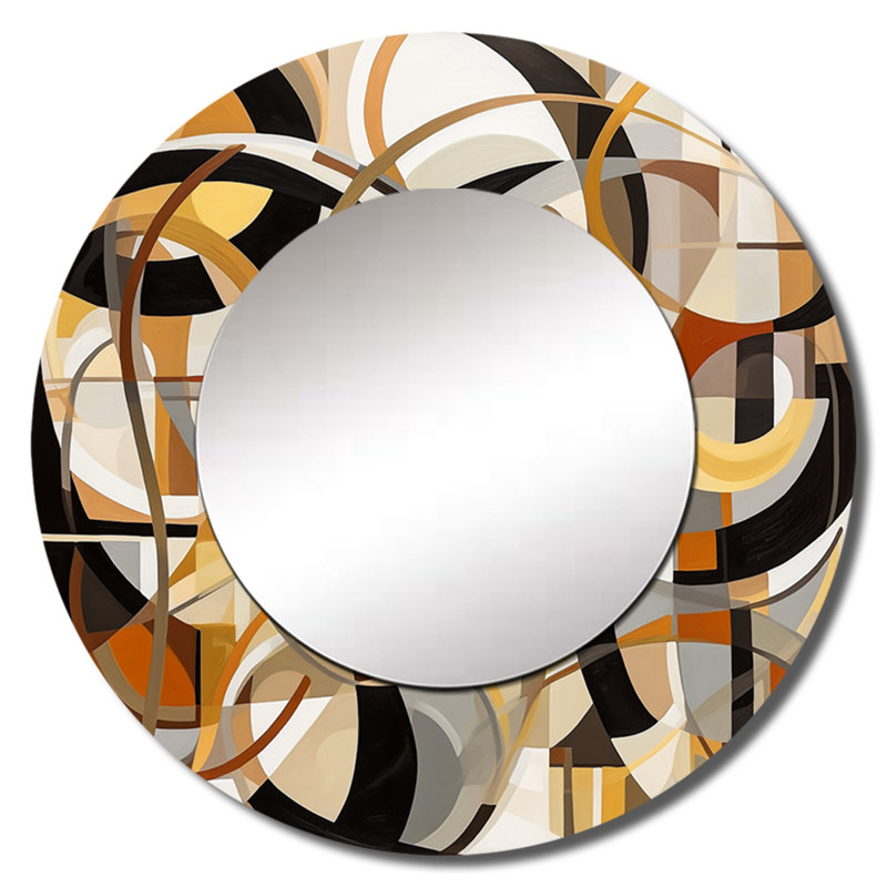 Giorgino Mid Century Artistic Transformations I - miroir décoratif moderne de style Mid-Century, miroir mural rond jaune, impression d'art en métal