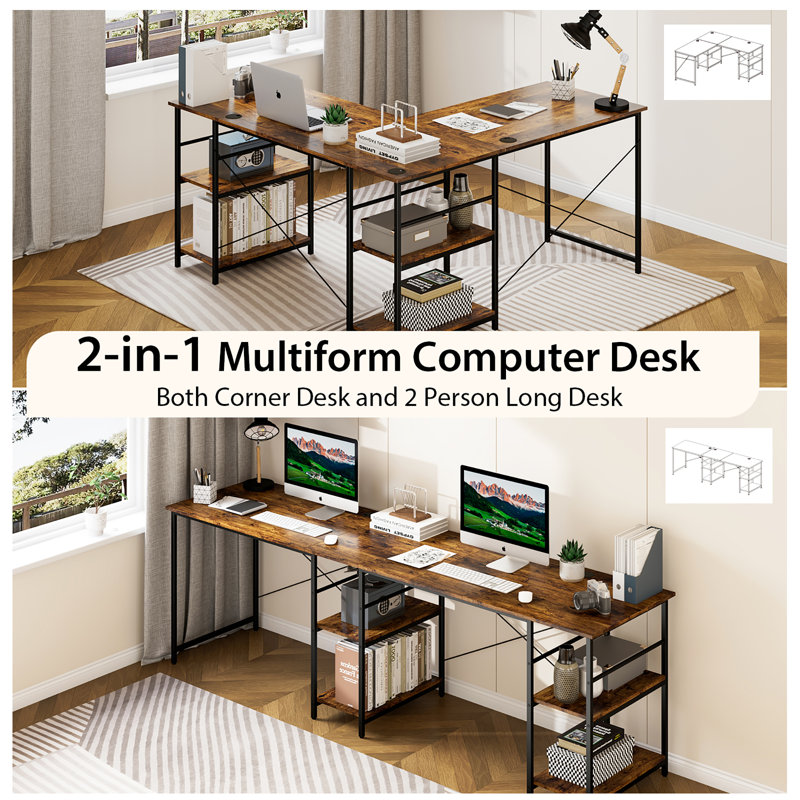 Bureau en L Sera, Brun rustique