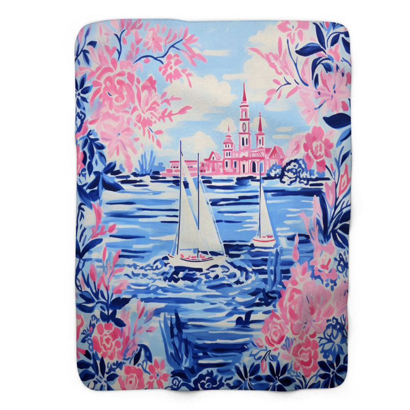Motif de balise maritime - 1 pièce Sherpa Premium, L 50 po x L 60 po, Motifs de voiliers élégants