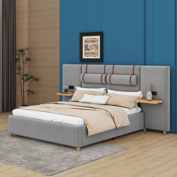 Latitude Run® Lumnije Upholstered Platform Bed, Two Outlets And USB ...