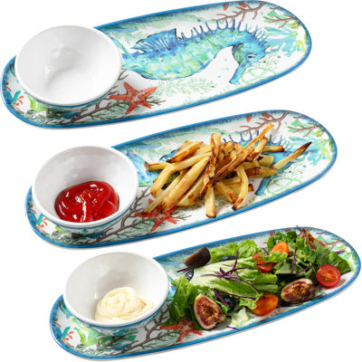 Ensemble de plateaux de service Chip and Dip, ensemble de 3, ensemble de bols et plateaux en mélamine, plats de service pour recevoir, petits bols de service pour plats d'accompagnement, salsa, apéritifs, condiments, bord de mer