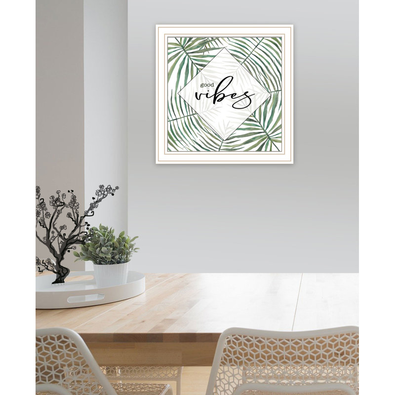 Juno GOOD VIBES, art mural encadré pour le salon, décoration murale par Cindy Jacobs, 14" W x 14" H, White/Gold Framed