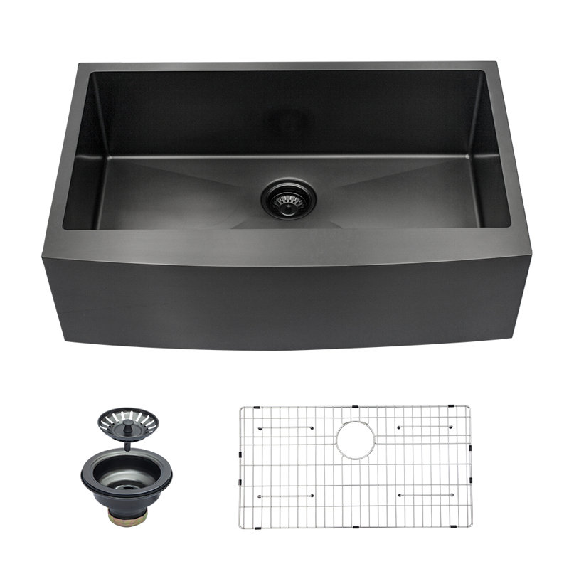 36" L x 21" W Farmhouse Gunmetal Black Stainless Steel Single Bowl Kitchen Sink