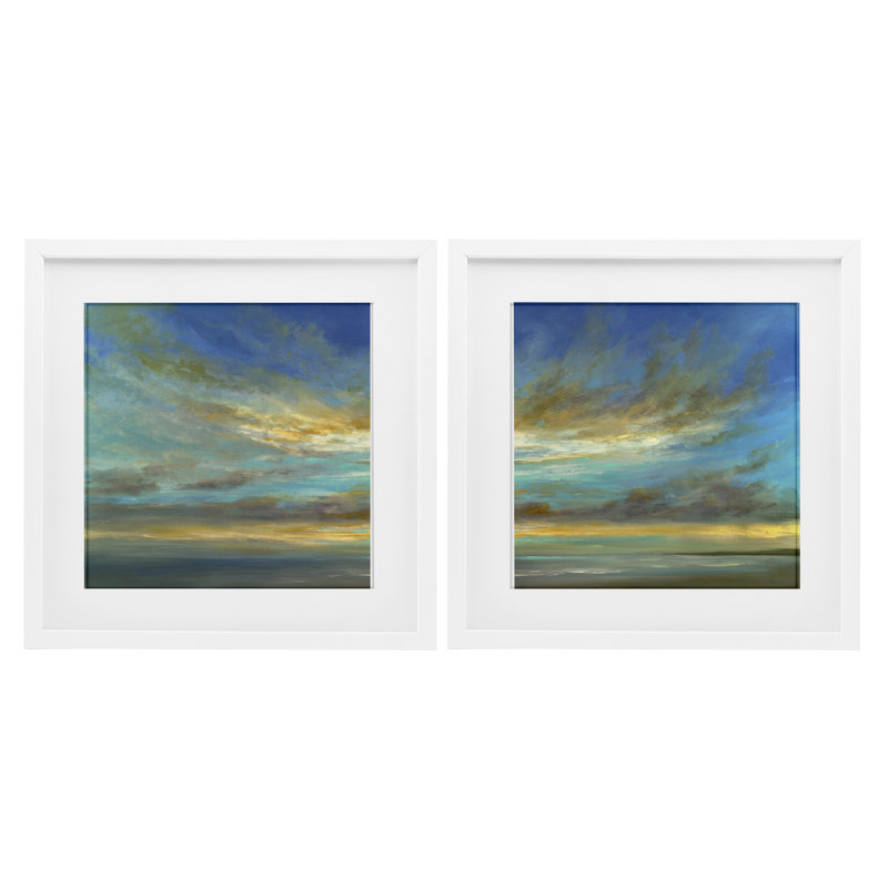 Ensemble de 2 impressions encadrées sous le verre, "Sunset Sunset", par Sheila Finch, H 13 po x l 13 po, Cadre blanc côtier