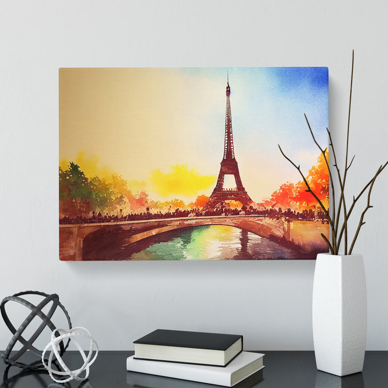 Eiffel Tower In Watercolour Vol.3 - Wrapped Canvas, 35cm H x 50cm W x 3cm D