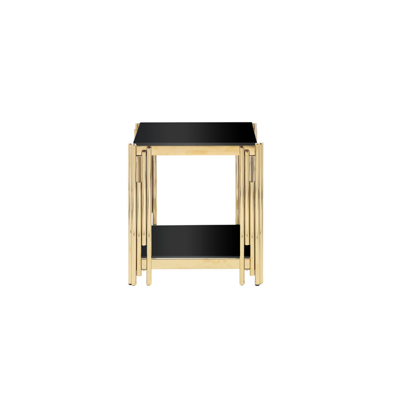 Table de bout carrée à la mode de 20 po avec verre noir et acier inoxydable doré pour le salon et la chambre à coucher