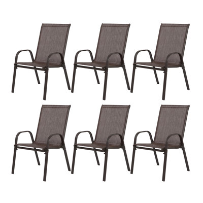 6 chaises de patio, chaises d'extérieur à haut dossier avec accoudoirs pour le jardin et la piscine