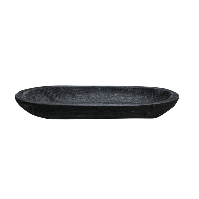 Hand-Carved Paulownia Wood Bowl, Black, 2"H x 14.5"W x 10.25"D