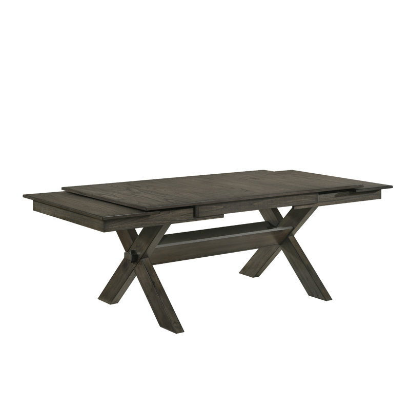 67-95 Inch Extendable Dining Table, Crossed Trestle Base, Rustic Brown