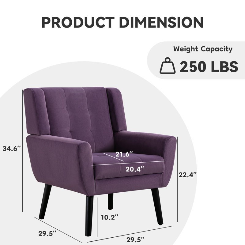Fauteuil d'appoint Bolanle, Velours mauve lavande