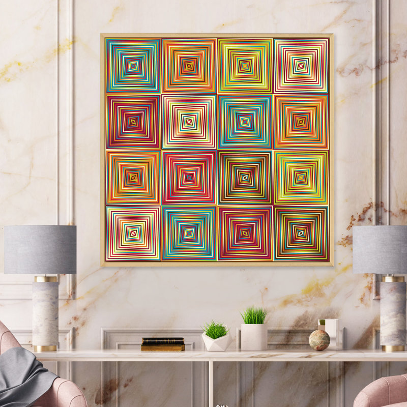 «Geometric Ethnic», reproduction sur toile, Cadre flottant en érable, H 30 po x l 30 po x P 1 po