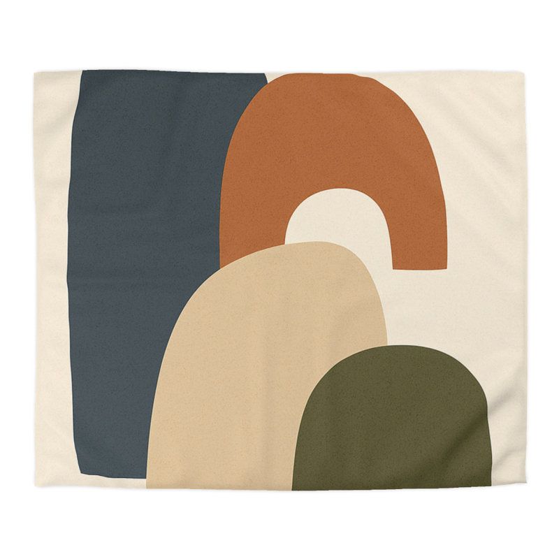 Microfiber Duvet Cover Boho Style, Design 15, King Duvet Cover, Navy/Green/Beige/Cream
