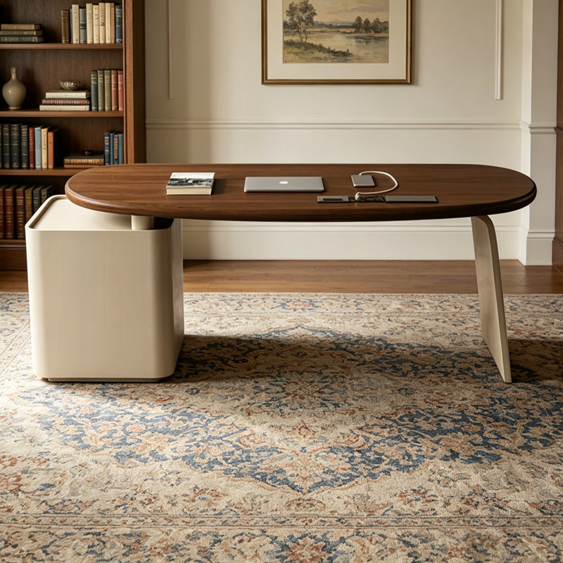 Modern Minimalist Premium Saddle Leather Desk, 29.53" H x 68.9" W x 25.59" D