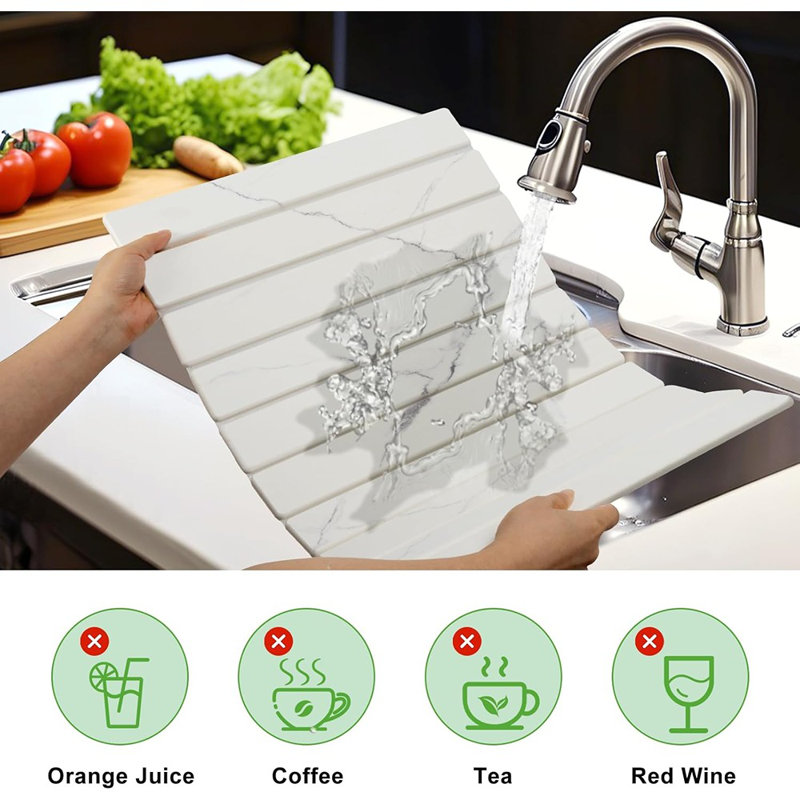 Tapis de séchage pour pierre - gris - grand, à séchage rapide, absorbant rapidement, antidérapant, terre de diatomées pliable, utilisation sur comptoir pour les plats et les tasses