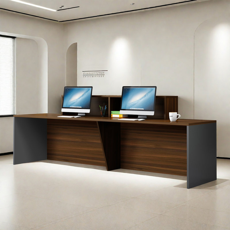 94.5-Inch Vintage Front Desk for 2, Spacious Leg Room, Ideal for Office or Computer Desk