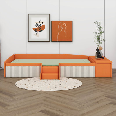 Velvet Upholstered Daybed With Stairs & Gas Lift Storage Ottoman, Contrast Color, Padded Guardrails