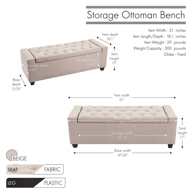 Banc de rangement avec repose-pieds Ayob, Beige