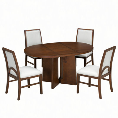 Ensemble de table de salle à manger extensible en bois massif pour 4 personnes, ensemble de table de cuisine extensible avec 4 chaises rembourrées et rallonge amovible de 16 po pour la salle à manger et le salon