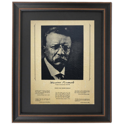 Theodore Roosevelt, portrait et citations | Reproduction d'art textuel encadrée sur parchemin antique