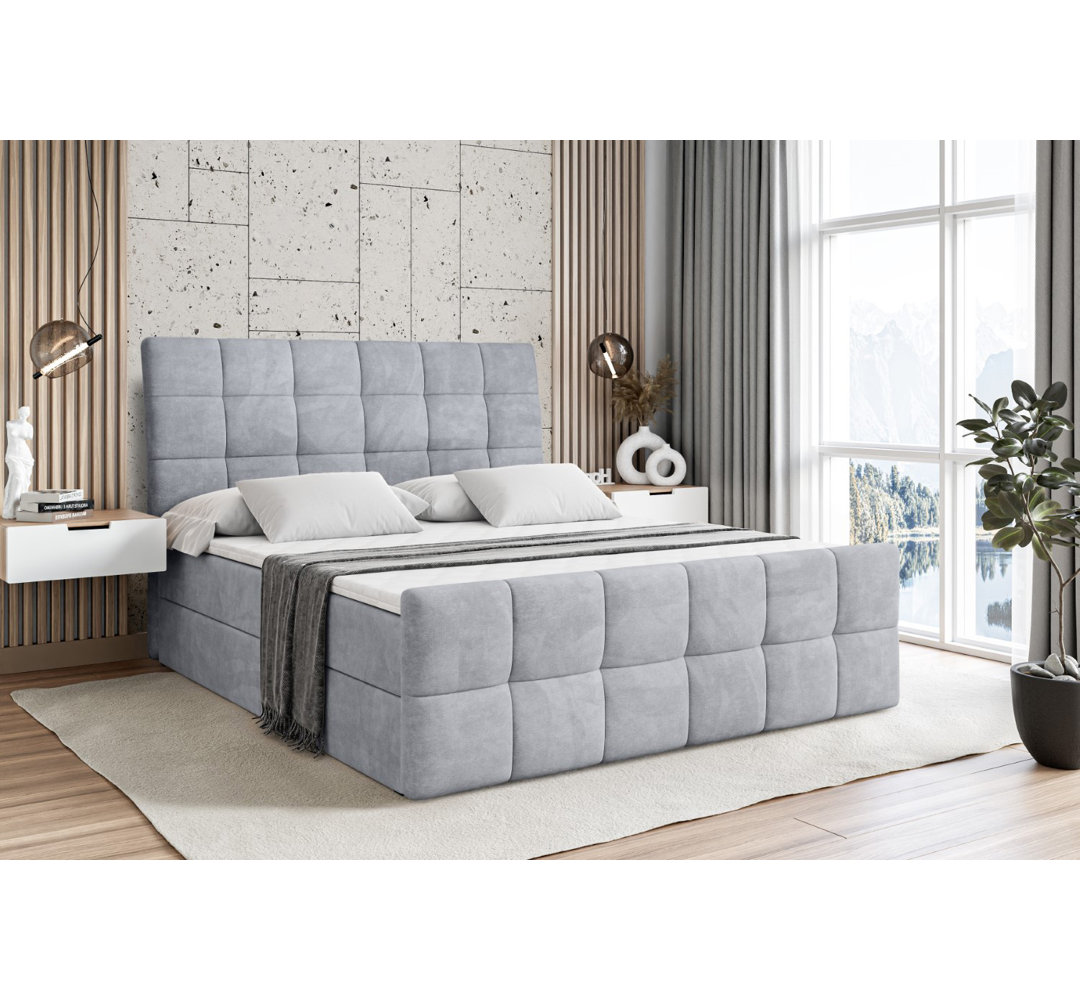 Boxspringbett mit H3 Bonell-Federkernmatratze, Topper und Bettkasten