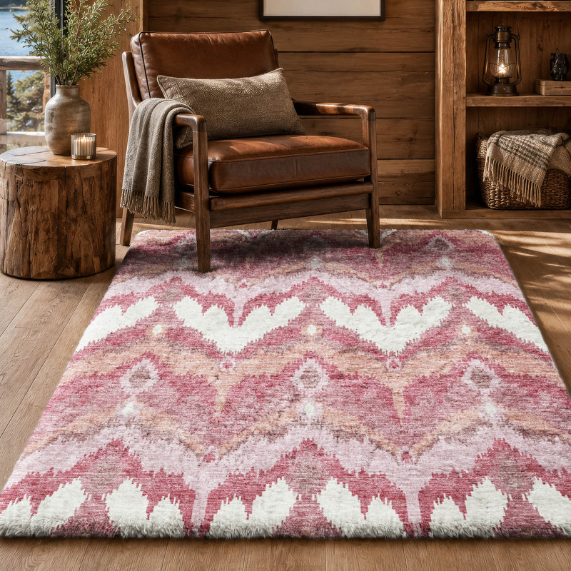 Tapis Dream Shag ADS743 Ikat lavable à la machine de qualité supérieure, Rosé, 5 pi x 7 pi 6 po