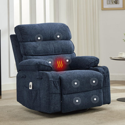 Fauteuil inclinable et berçant à 8 points de massage, fauteuil oscillant pivotant à 360 ° avec chauffage lombaire et porte-gobelets, 400 lb