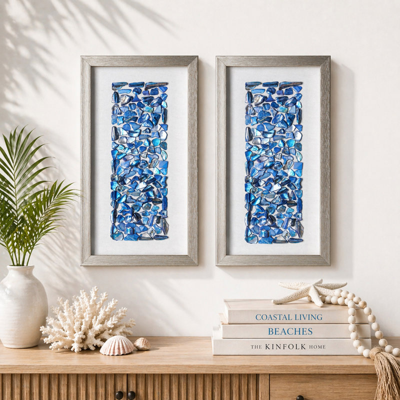Ensemble de 2 panneaux muraux en coquillage bleu Corradina