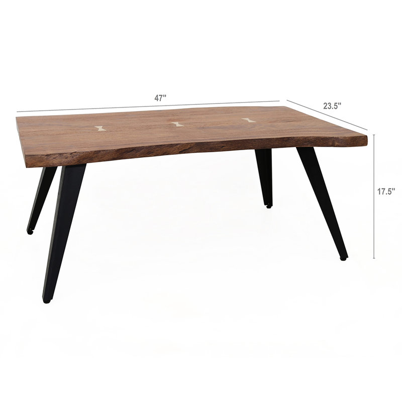 Table de salon 47 x 23,5 x 17,5 po, style 95% bois, avec pieds en bois et en métal, aspect moderne