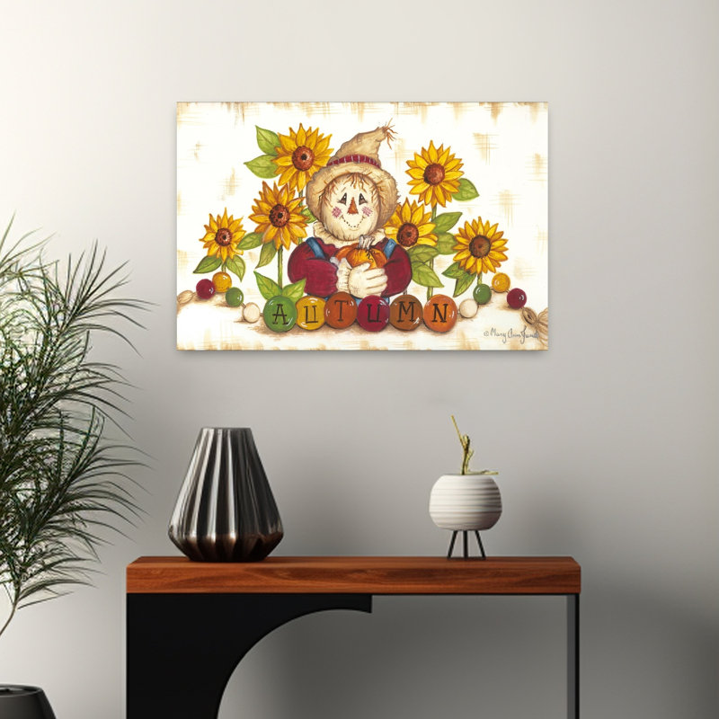 Automne épouvantail abstrait tournesol, H 16 po x l 24 po
