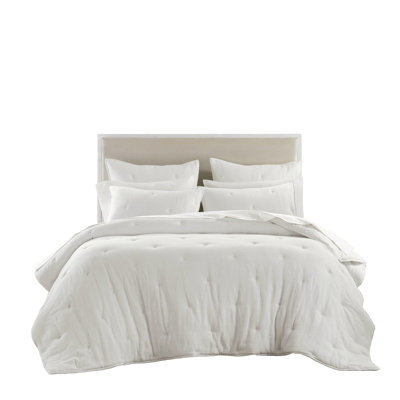 3 - Piece Cotton Gauze Quilt In White For Full/Queen Soft , Crinkled Texture, All Season, , Skin , Comfortable, Breathable, Lightweight Natural Embroidered Tacking, Standard 100, Color, Comfortable