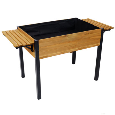 Raised Garden Bed, Metal Leg Wood Planter Boxes with Folding Storage Shelf,Elevated Planter Box for Growing Fresh Herbs, Vegetables, Flowers Great for Outdoor Patio, Deck, Balcony