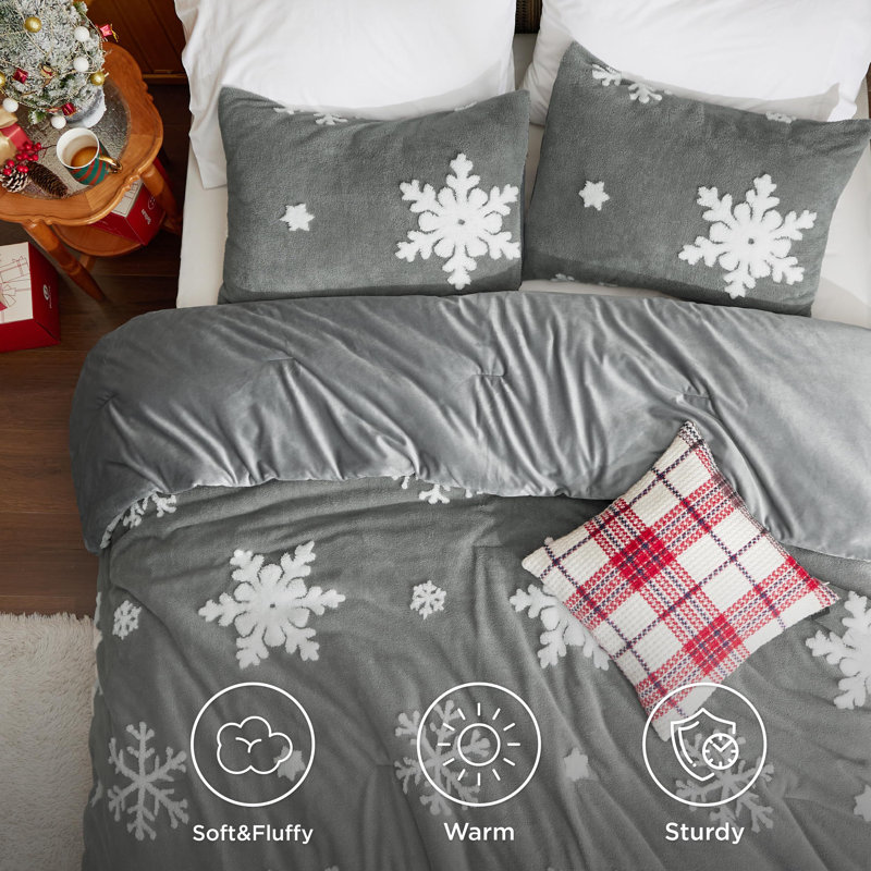 Ensembles d'édredon de literie très moelleux très grand - literie de Noël avec flocon de neige blanc, ensembles de lit en molleton chaud pour l'hiver, 3 pièces, 1 édredon moelleux moelleux avec 2 taies d'oreiller