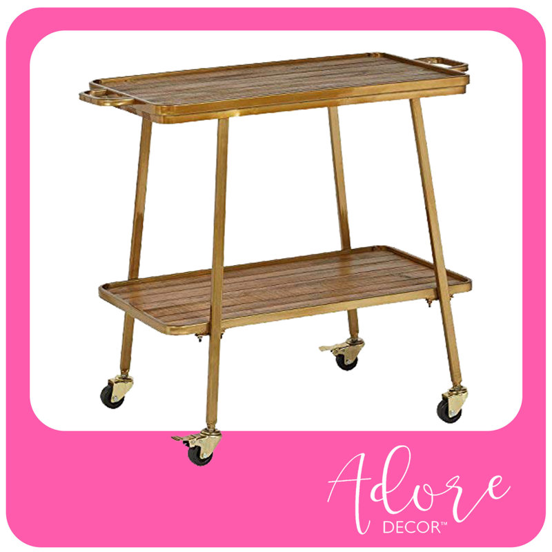 Felix Gold and Wood 2-Tier Rolling Bar Cart