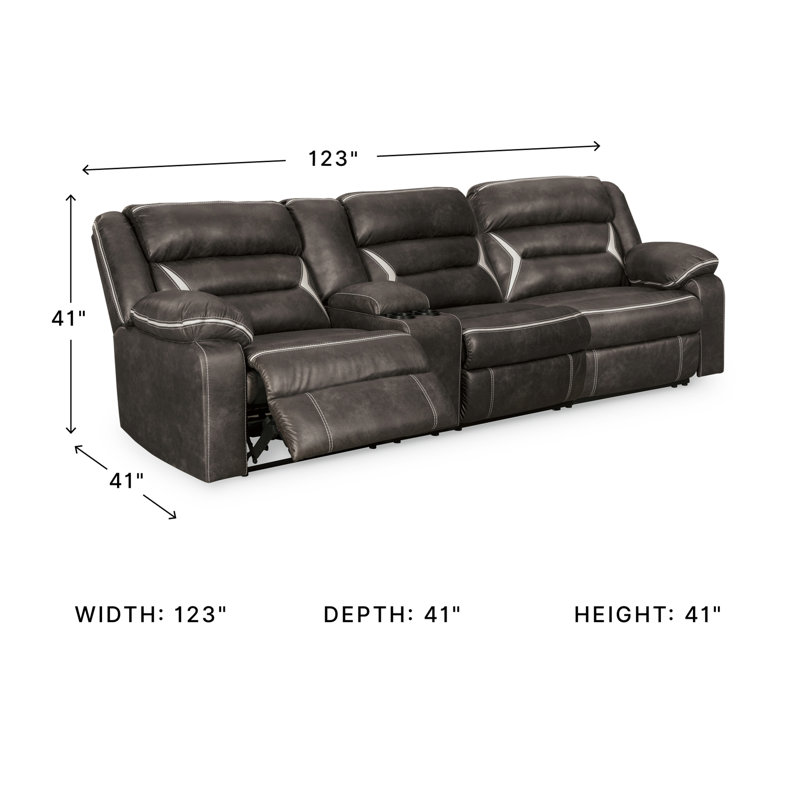 Planas 123'' Faux Leather Power Reclining Sofa, Brown Faux Leather