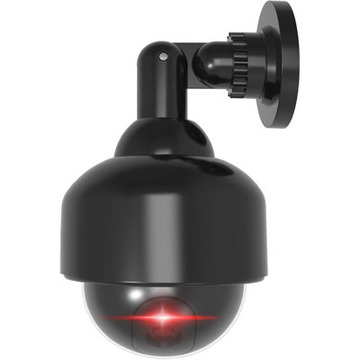 Dummy Fake Security Dome Camera With 1 Flashing Red LED Light And Security Alert Sticker Decal, Indoor Outdoor Use (DOB-1), Black