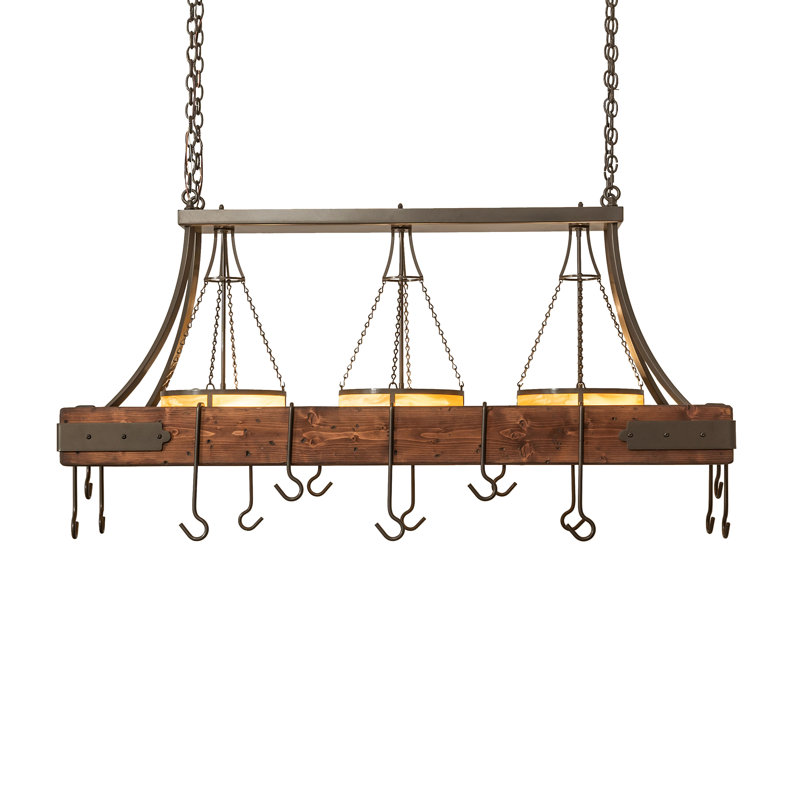 60" Long Steamboat 3 Light Pot Rack